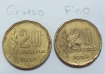 Comprar Variante - 20 Centavos 1974 - Canto Fino Y Canto Grueso