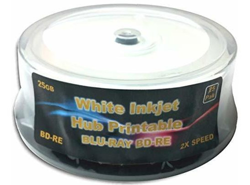 25-pak 25gb White Inkjet Hub Printable 2x Blu-ray Bd-re's In