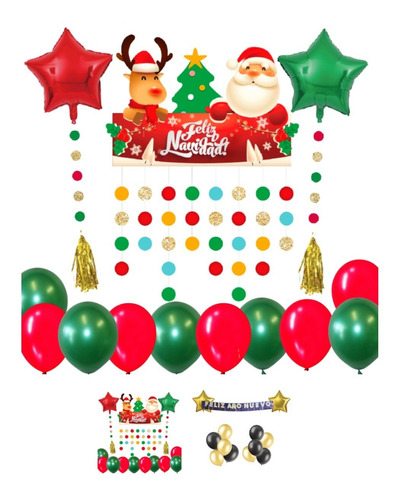 Imagen 3 de 10 de Kit Decoración Navidad Año Nuevo Guirnalda Globos Navideño