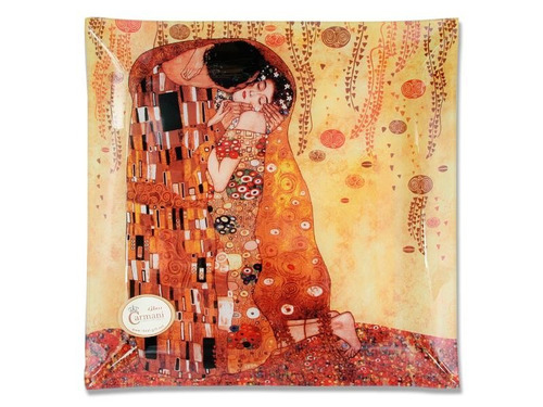 Plato En Cristal Cuadrado 25 Cm El Beso Klimt En Fondo Claro