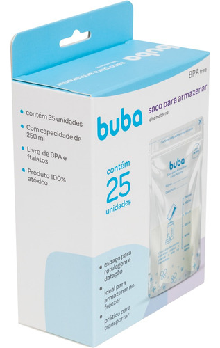 Kit Com 25 Sacos Para Armazenar Leite Materno 200ml Buba