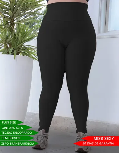 Calça Legging Plus Size Feminina Cós Alto Zero Transparência
