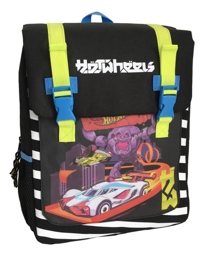 Mochila Escolar Fancy Hot Wheels Niños Azul Y Verde