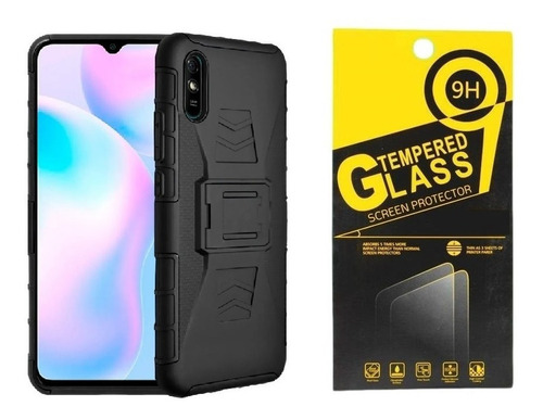 Mica + Funda De Uso Rudo + Clip Para Xiaomi Redmi 9a