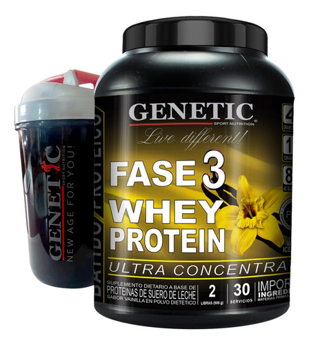 Crecimiento Muscular Whey Protein Fase 3 2lb Shaker Genetic