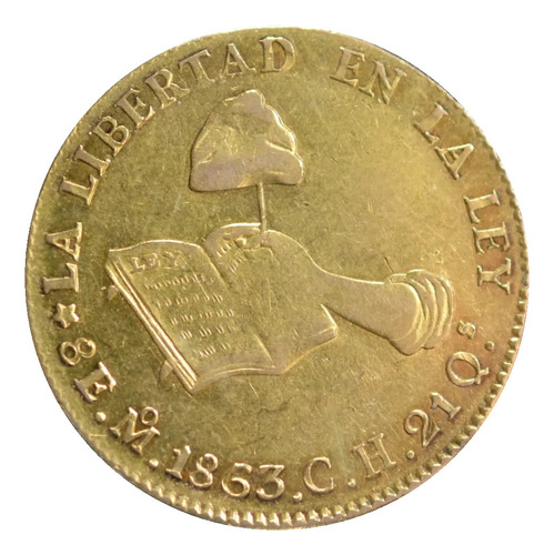 Moneda 8 Escudos Manita Oro 1ra Rep Ceca México Mo Año 1863