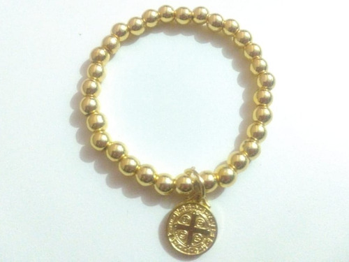 Imagen 5 de 5 de Pulsera San Benito Con Hematita Dorada Con Bolsa Terciopelo