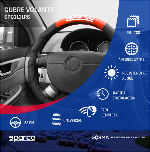 Imagen 2 de 9 de Cubre Volante Sparco Pu Premium Rojo/gris/azul