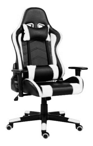 Silla de escritorio Shine Y-2513 gamer ergonómica  negra y blanca con tapizado de cuero sintético