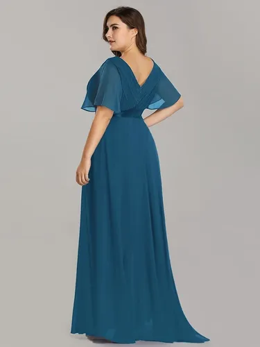Vestido Largo Azul Petroleo Con Manga Talla Extra Fiesta Vestido Largo Azul Petroleo Con Manga Talla Extra Fiesta