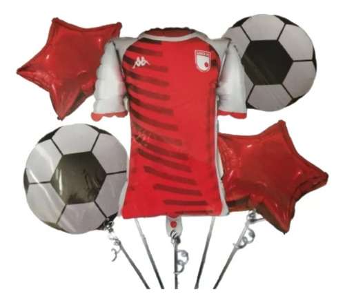 Bouquet 5 Globos Futbol Santa Fe 3d 65cm+4metalizados 45cm