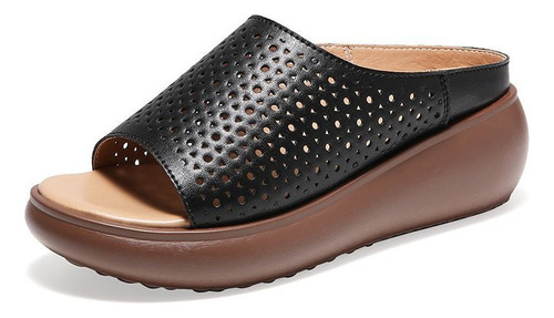 Zuecos De Cuero Suave Para Mujer Zapatillas Huecas De Verano