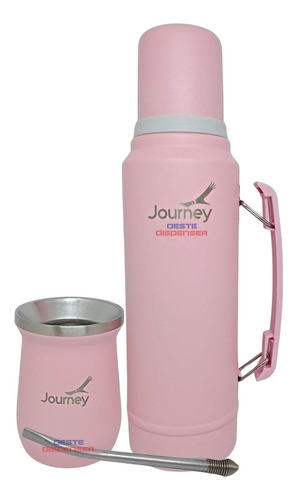 Termo Y Mate De Acero Inoxidable Bicapa Journey 1 L Kit Rosa