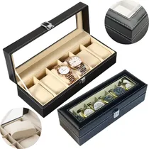 Comprar Maleta Organizador Pu002F 6 Relogios Pulseiras Visor Vidro Couro Cor Preto