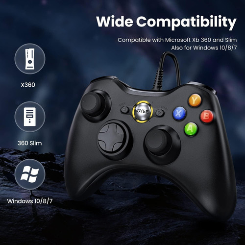Controlador Voyee 360 Pc Por Cable Negro Con Joystick
