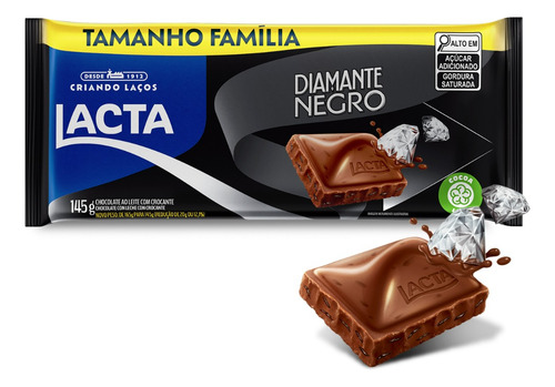 Chocolate Lacta ao leite Diamante Negro 145g Lacta Mondelez chocolate ao leite com crocante com sem agregado barra de chocolate 145 g