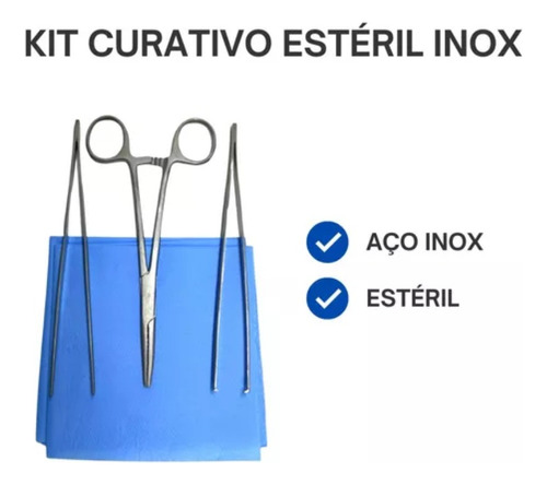 Kit Instrumental Curativo E Sutura Com 3 Pinças Estéril