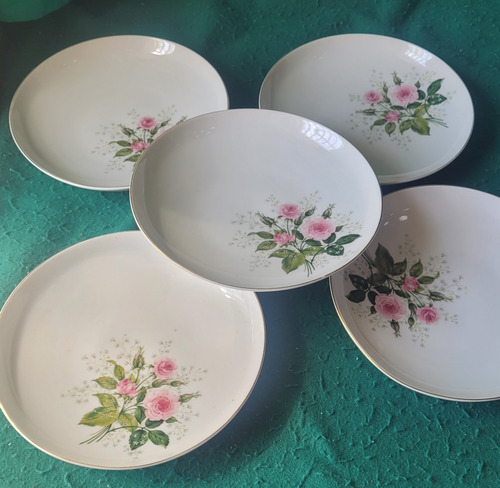 Prato Fundo Maua Flores Filete Ouro 5 Peças (Usado)