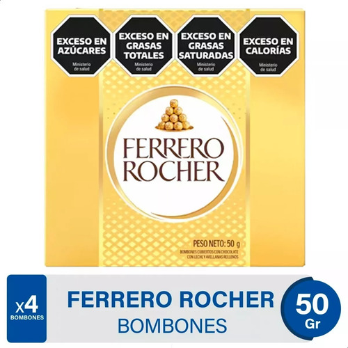 Caja Bombones Ferrero Rocher Chocolate Con Avellana X4 Un.