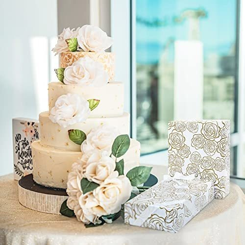 Papel Para Envolver Regalos, Patrón De Rosas Doradas En Pape