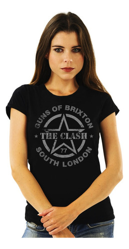 Polera Mujer The Clash Guns Of Brixton Grayscale Punk Impres