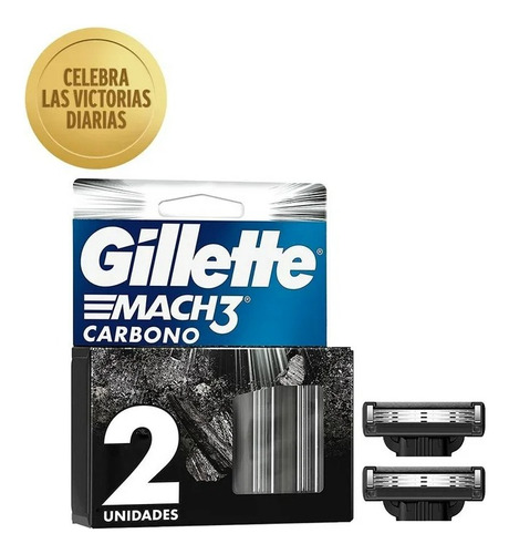 3 Pza Cartucho De Rastrillo Gillette Mach3 Carbono Con Carbó