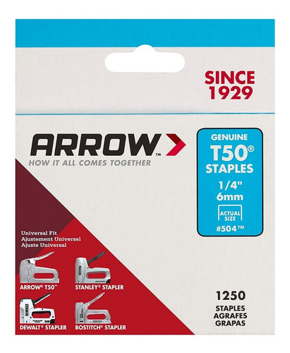 Arrow Grapas Trabajo Pesado 5/16 8mm T50 1250 Piezas 505