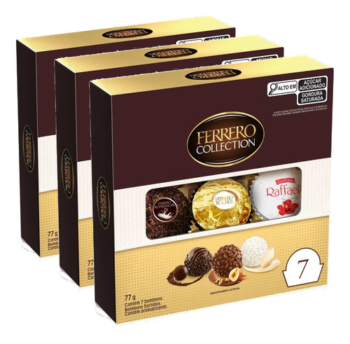 Bombom Ferrero Collection 77g (3 Caixas) Kit Ferrero 