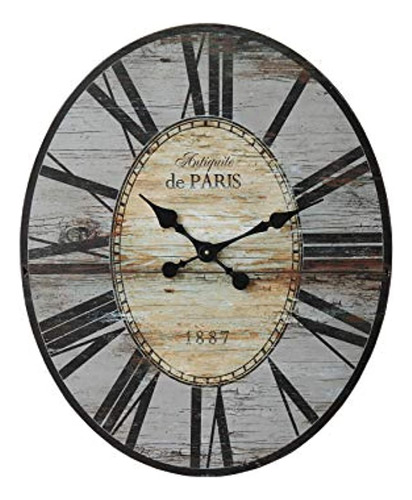 Reloj De Pared De Madera Envejecida Creative Co-op, 29  Oval