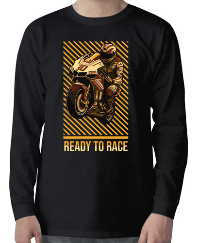 Playera Manga Larga - Diseño Ready To Race - Moto