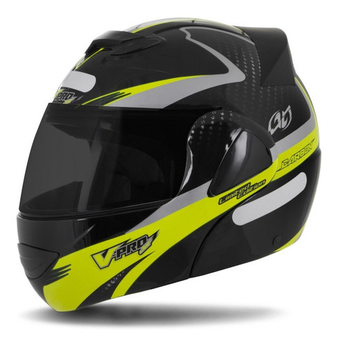 Capacete Moto Articulado Robocop V-pro Jet 2 Viseira Fumê Cor Preto - Amarelo Tamanho Do Capacete 62