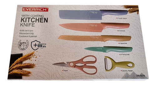 Imagen 1 de 7 de Cuchillos De Cocina Everrich Set Con Tijera Pelador Chef X4