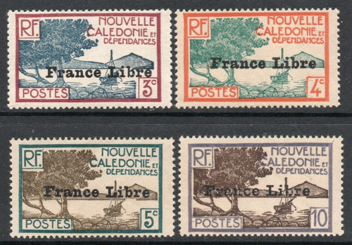Nueva Caledonia 4 Sellos Mint Resellados Francia Libre 1941 