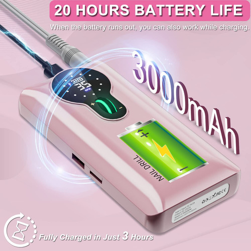 Taladro De Uñas Portátil Engerwall, 35000 Rpm, Recargable, A