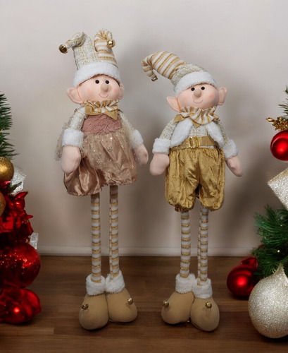 Set Muñecos Duende Patilarga De Navidad Dorado