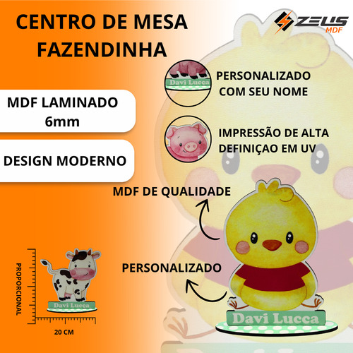 Kit 10 Centro De Mesa Baby Fazendinha Mdf Topo Enfeite Festa