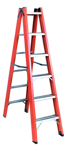 Escada Tipo Tesoura 1.8m Em Alumínio e Fibra Duplo Acesso WBertolo TAFD6 Vermelho
