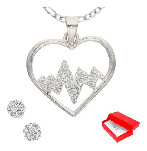 Dije De Corazón Cardio De Plata Con Cadena De Plata + Regalo