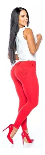 Pantalón Rojo Para Mujer Levantacola En Drill