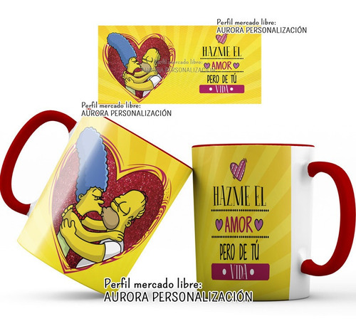 Mug Oreja Interior Rojo Amor San Valentin Simpson Pareja 06