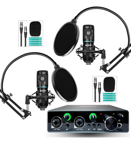 Paquete De Equipo De Podcast Movo Podkit2a Para Kit De 2 Mic