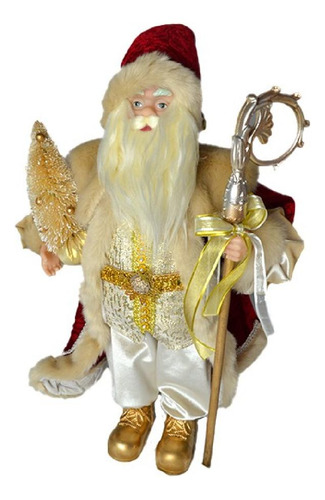 Papai Noel Decorativo Em Pe Com Cajado - 45cm