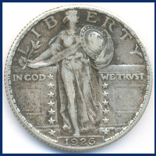 1926 Standing Liberty Cuarto Dolar Rara Au Plata 25 Cent A++