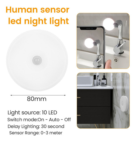 Luz Nocturna Led Con Sensor De Movimiento Pir, Recargable Po