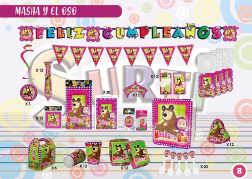 Kit Decoracion Infantil Masha Y Oso 24niños Leer Descripcion