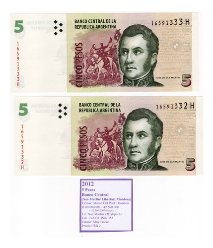 Ltb217. Billete De 5 Pesos, Serie H, 2012, Bot.: 3331