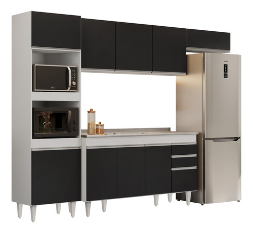 Armário De Cozinha Modulada 4 Pç Balcão Com Pia Branco/preto Cor Branco