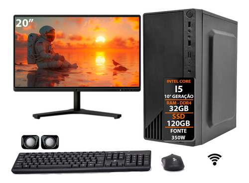 Computador Core I5 10500 Ddr4 32gb Ssd 120gb 350w Monitor 20