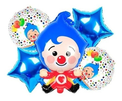 Pack 5 Globos Metalizados Payaso Plim Plim Redondo Estrella