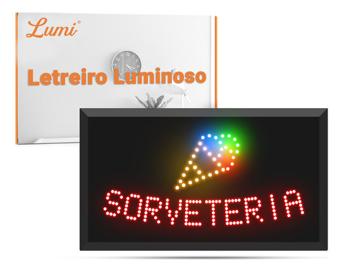 Placa Led Quadro Letreiro Painel Luminoso Sorveteria 110v Lumi